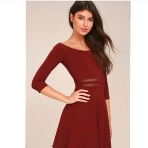 Lulu's Yes to the Mesh Wine Skater Dress